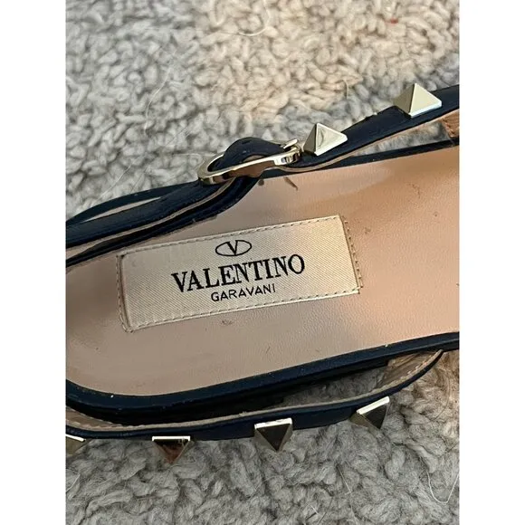 Valentino Garavani Rockstud Navy Blue Suede Studded Flats Size 7