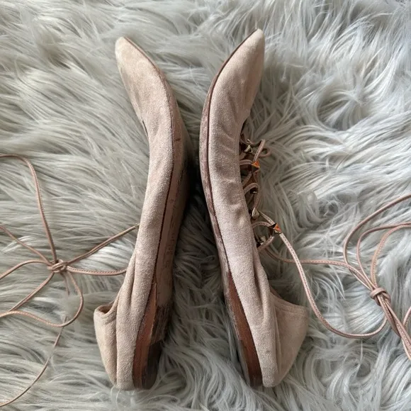 VALENTINO GARAVANI Suede Rockstud Lace-Up Ballet Flats Size 37.5 (7.5)