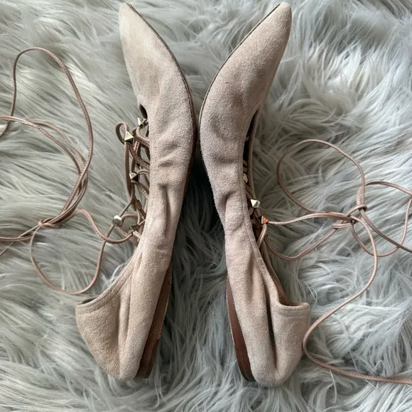 VALENTINO GARAVANI Suede Rockstud Lace-Up Ballet Flats Size 37.5 (7.5)