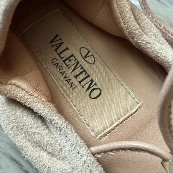 VALENTINO GARAVANI Suede Rockstud Lace-Up Ballet Flats Size 37.5 (7.5)