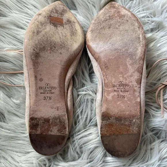VALENTINO GARAVANI Suede Rockstud Lace-Up Ballet Flats Size 37.5 (7.5)