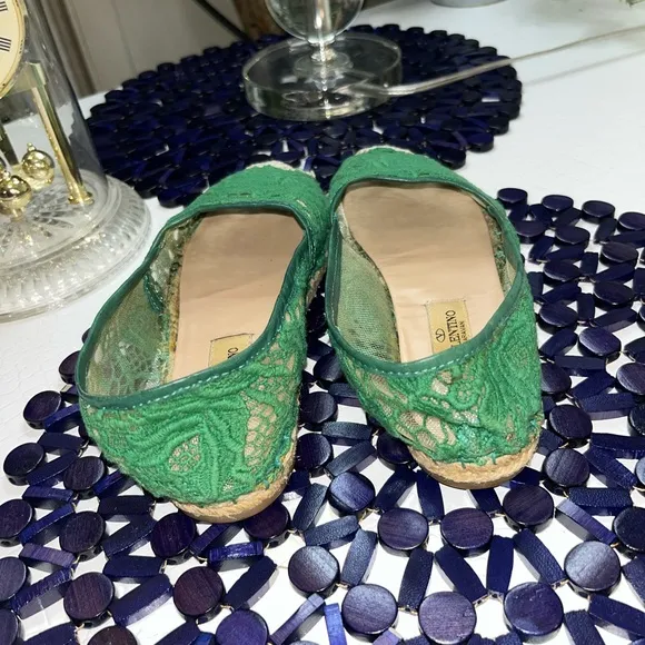 Valentino Green Mesh and Lace Espadrille Flats Size 6.5-7 $900 Value