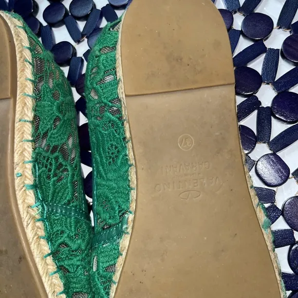 Valentino Green Mesh and Lace Espadrille Flats Size 6.5-7 $900 Value