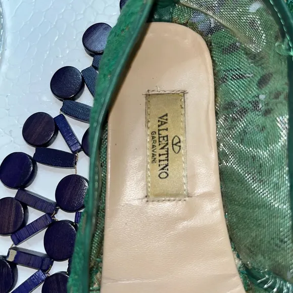 Valentino Green Mesh and Lace Espadrille Flats Size 6.5-7 $900 Value
