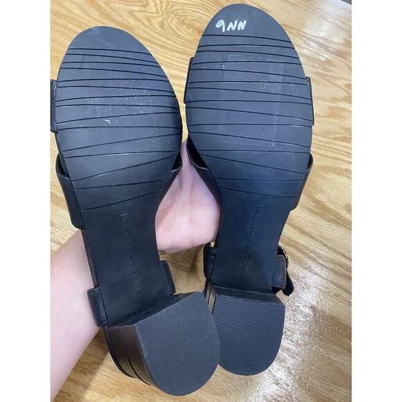 Vaneli Morel Slingback Sandals Women's 9.5N Black Leather Strappy Block HeelS63