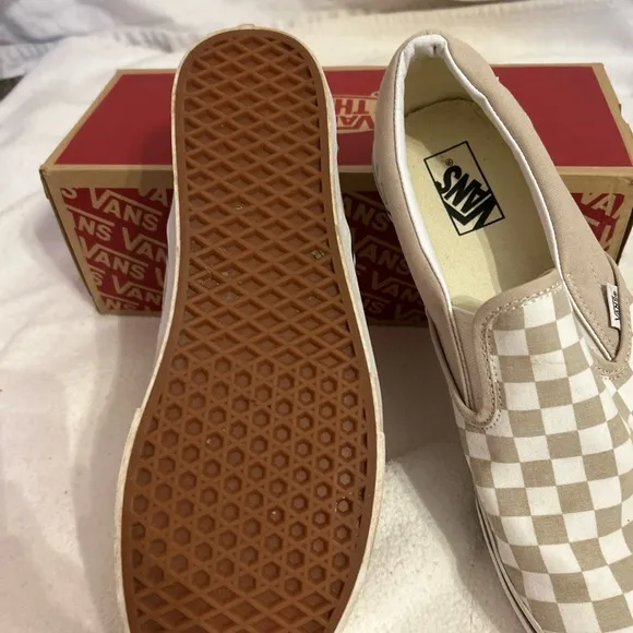 Vans Checkered Slip-On Loafers - Beige and White