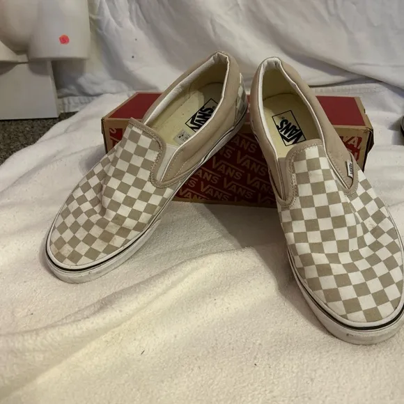Vans Checkered Slip-On Loafers - Beige and White