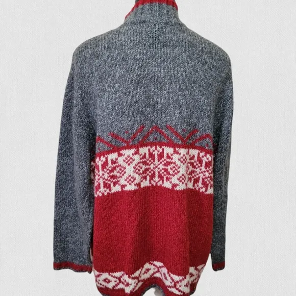 Venezia Jeans Nordic fair isle red gray knit cardigan  size 18/20