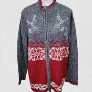 Venezia Jeans Nordic fair isle red gray knit cardigan  size 18/20