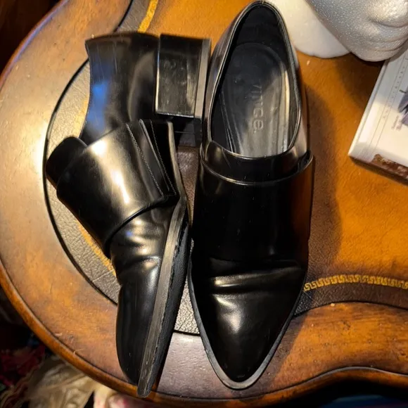 Vince Black Flats with Polished Leather and Strap