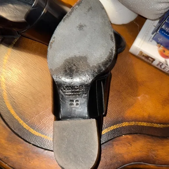 Vince Black Flats with Polished Leather and Strap
