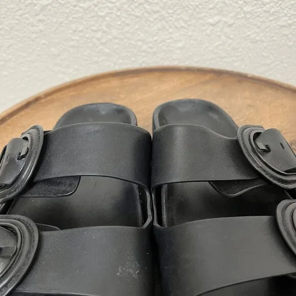 Vince Black Leather Glyn 2-Strap Slip-On Slide Flat Sandals Women's Size 6.5