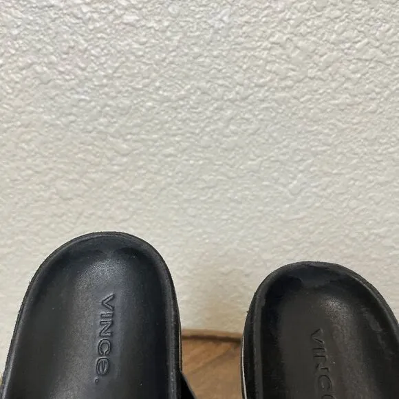 Vince Black Leather Glyn 2-Strap Slip-On Slide Flat Sandals Women's Size 6.5