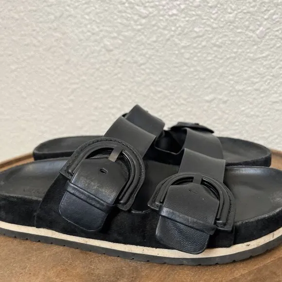 Vince Black Leather Glyn 2-Strap Slip-On Slide Flat Sandals Women's Size 6.5