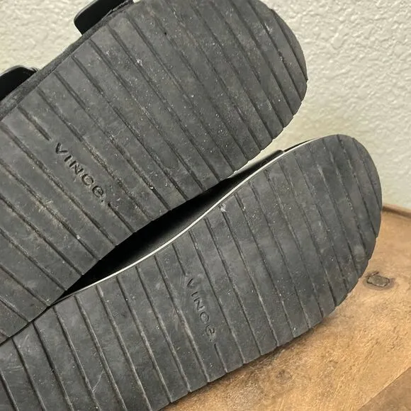 Vince Black Leather Glyn 2-Strap Slip-On Slide Flat Sandals Women's Size 6.5