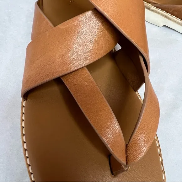 Vince Morris Tan Leather Brown Strappy Flat Thong Sandal in Size 8.5