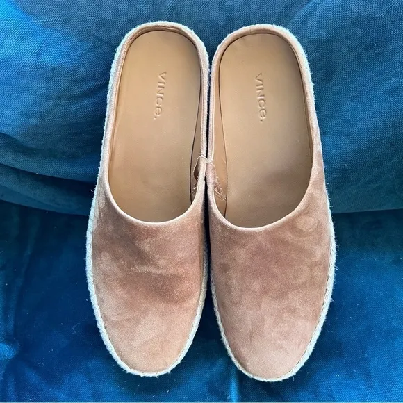 VINCE Ulla Hemp Leather Espadrille Platform Tan Mules SIZE 9.5 NWOT $230. NICE!