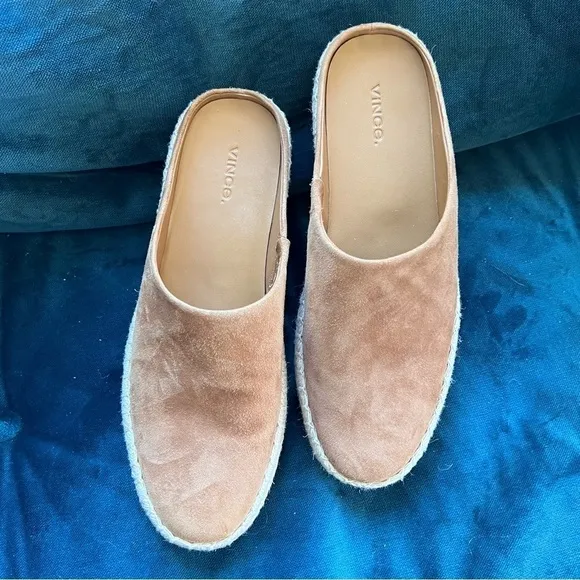 VINCE Ulla Hemp Leather Espadrille Platform Tan Mules SIZE 9.5 NWOT $230. NICE!