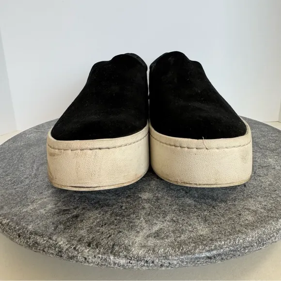 Vince Warren Slip On Platform Sneakers Black Leather Suede White 7