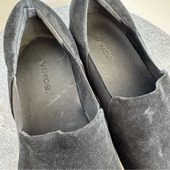 Vince Warren Slip On Platform Sneakers Black Leather Suede White 7