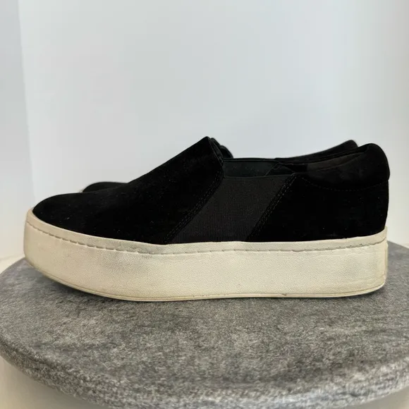 Vince Warren Slip On Platform Sneakers Black Leather Suede White 7