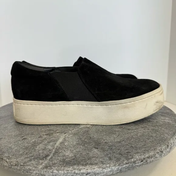 Vince Warren Slip On Platform Sneakers Black Leather Suede White 7