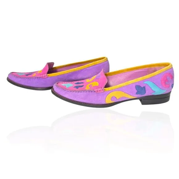 Vintage 80s Escada Suede Leather Italian Loafers Size 7.5‎ Hand Sewn Moccasin