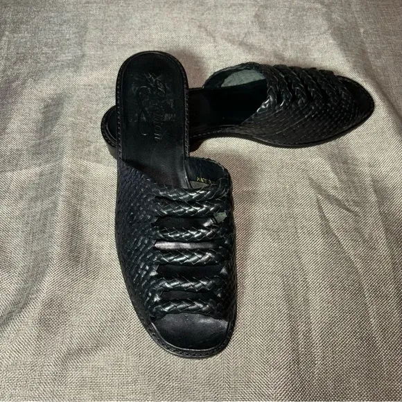 Vintage Brighton Octavia Woven Black Flat Sandals Size 8.5M