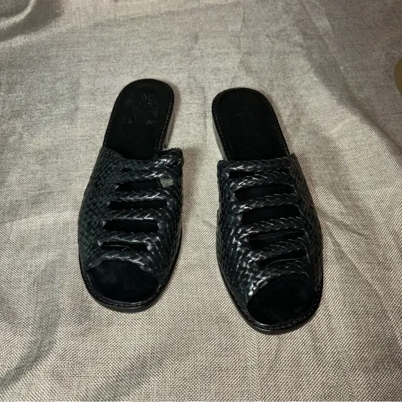 Vintage Brighton Octavia Woven Black Flat Sandals Size 8.5M