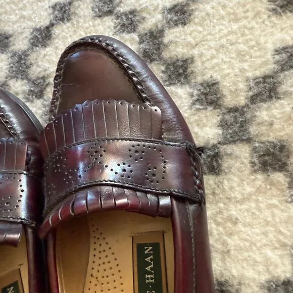 Vintage Cole Haan Kiltie Loafers Men’s 8.5 D Burgundy Leather Old Money Style