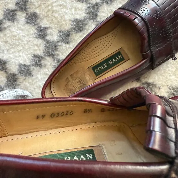 Vintage Cole Haan Kiltie Loafers Men’s 8.5 D Burgundy Leather Old Money Style