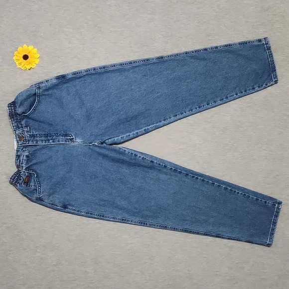 Vintage Lee Elastic Waist High Rise Tapered Leg Baggy Relaxed &quot;Mom&quot; Jeans