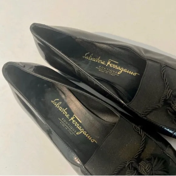 Vintage Salvatore Ferragamo Classic Black Tasseled Heeled Loafers