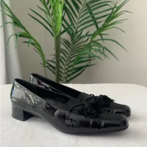 Vintage Salvatore Ferragamo Classic Black Tasseled Heeled Loafers