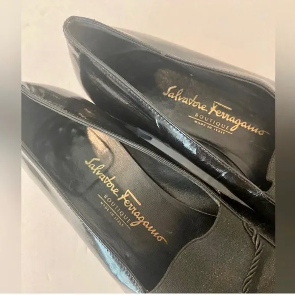 Vintage Salvatore Ferragamo Classic Black Tasseled Heeled Loafers