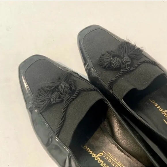 Vintage Salvatore Ferragamo Classic Black Tasseled Heeled Loafers