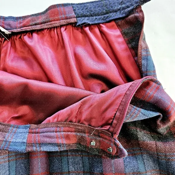 Vintage TWCC Evan Picone Plaid 100% Wool A-Line High Waist Pleated Midi Skirt 10