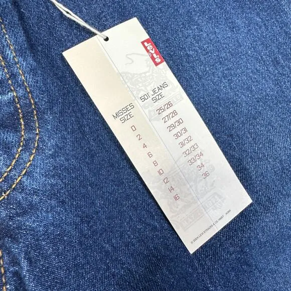 Vintage Y2K Levi’s 501 Women’s Jeans Raw Hem Button Fly Dark Wash DEADSTOCK NWT