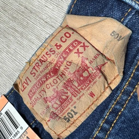 Vintage Y2K Levi’s 501 Women’s Jeans Raw Hem Button Fly Dark Wash DEADSTOCK NWT
