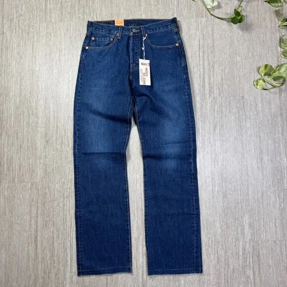 Vintage Y2K Levi’s 501 Women’s Jeans Raw Hem Button Fly Dark Wash DEADSTOCK NWT