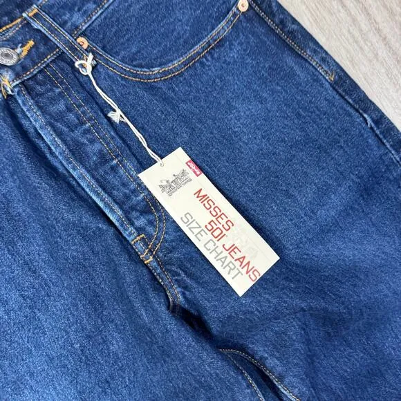 Vintage Y2K Levi’s 501 Women’s Jeans Raw Hem Button Fly Dark Wash DEADSTOCK NWT