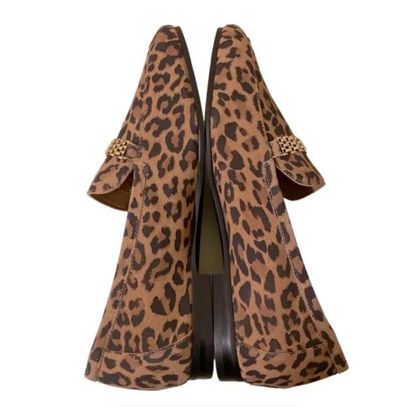 Vionic Charlotte Leopard Suede Slip On Loafers Gold Accent Size 7 NWOB