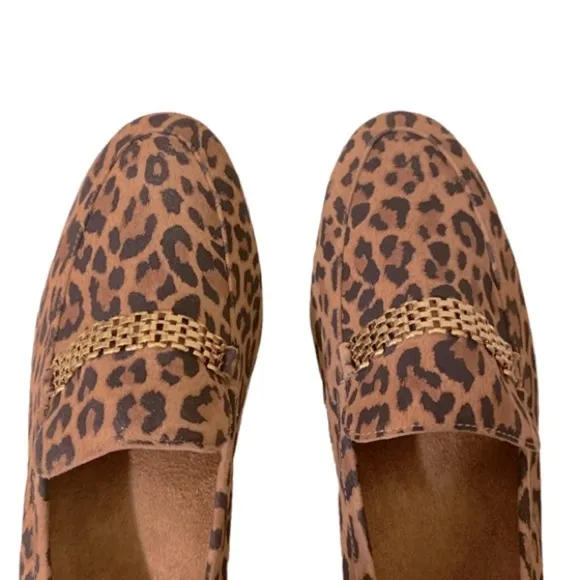 Vionic Charlotte Leopard Suede Slip On Loafers Gold Accent Size 7 NWOB
