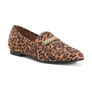 Vionic Charlotte Leopard Suede Slip On Loafers Gold Accent Size 7 NWOB