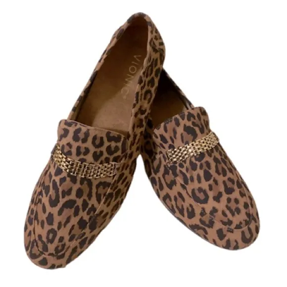 Vionic Charlotte Leopard Suede Slip On Loafers Gold Accent Size 7 NWOB