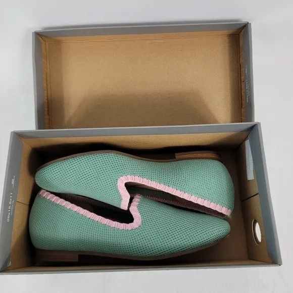 Vionic Willa Knit Womens Green Ballet Flats Pink Trim Loafers Size 6M EUC
