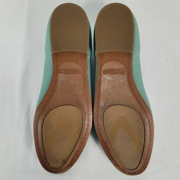 Vionic Willa Knit Womens Green Ballet Flats Pink Trim Loafers Size 6M EUC