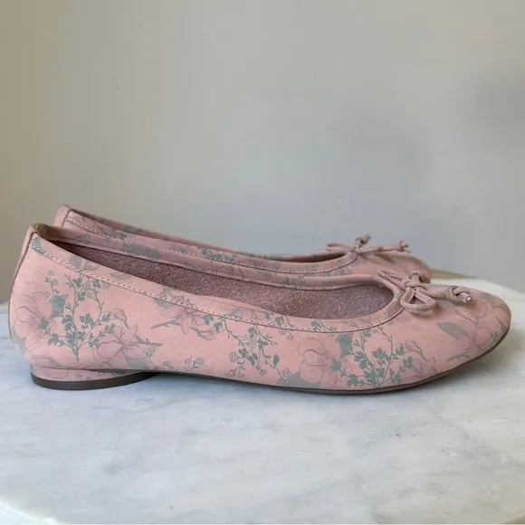 Vionic Womens Callisto Peach Blush Pink Botanical floral Leather Ballet Flats 8