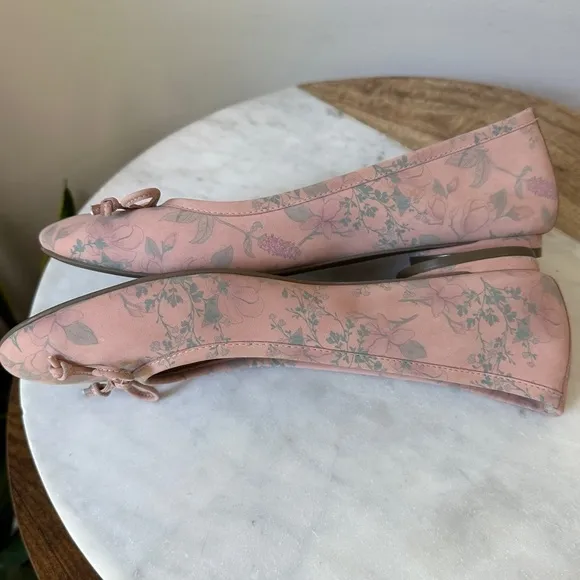 Vionic Womens Callisto Peach Blush Pink Botanical floral Leather Ballet Flats 8