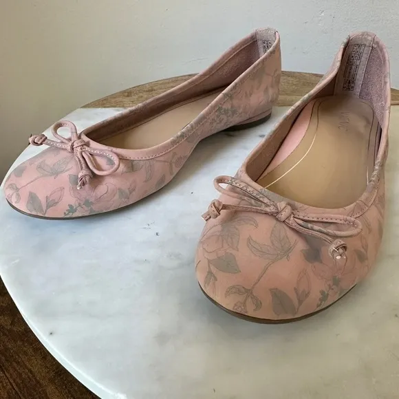 Vionic Womens Callisto Peach Blush Pink Botanical floral Leather Ballet Flats 8